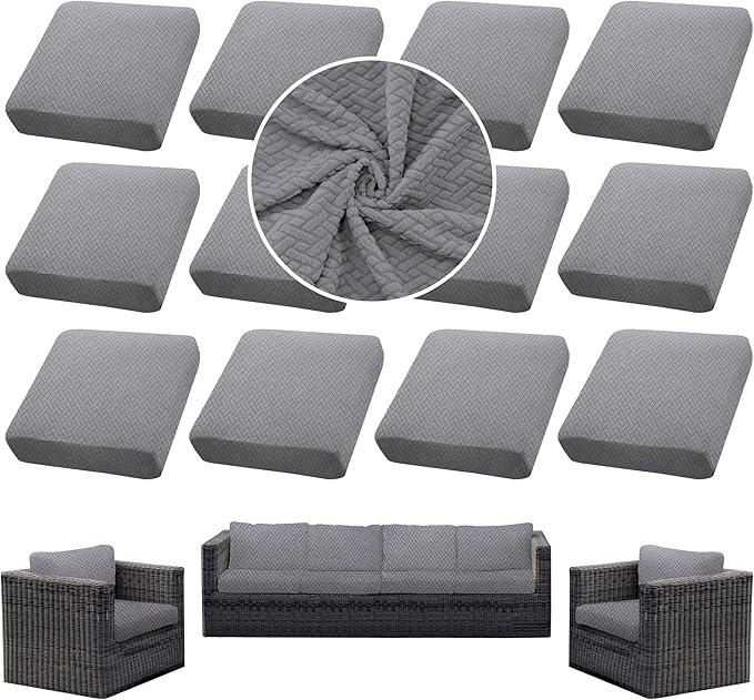 SUKAIKEQA Outdoor Cushion Covers Set,12PCS Patio Furniture Couch Seat Slipcovers, Replacement for Sofa Sectional Chair(Cover，Only)