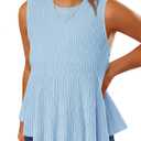 Saodimallsu Womens Peplum Ribbed Tank Tops Cute Sleeveless Knit Ruffle Crew Neck 2026 Summer Sweater Vest Sky Blue (Blue), Medium