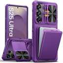 SSLOTSCASE for Samsung Galaxy S25 Ultra Case with Card Holder & Lens Cover & Hidden Kickstand, Silicone Edge Durable Protective Wallet Phone Case Cover for Galaxy S25 Ultra 6.9'', Dark Purple