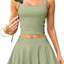 OQQ Women's 2 Piece Mini Skirt Sets Casual Summer Knit Cropped Tank Top with Sport Bra High Waisted Mini Skirts Outfit Jade Green, Small