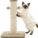 Made4Pets Tall Cat Scratching Post, 23.6" Natural Sisal Cat Scratcher with Hanging Balls, Heavy Duty and Thicker Scratching Post for Indoor Cats Adults, Sturdy Base Cat Scratch Post, Beige