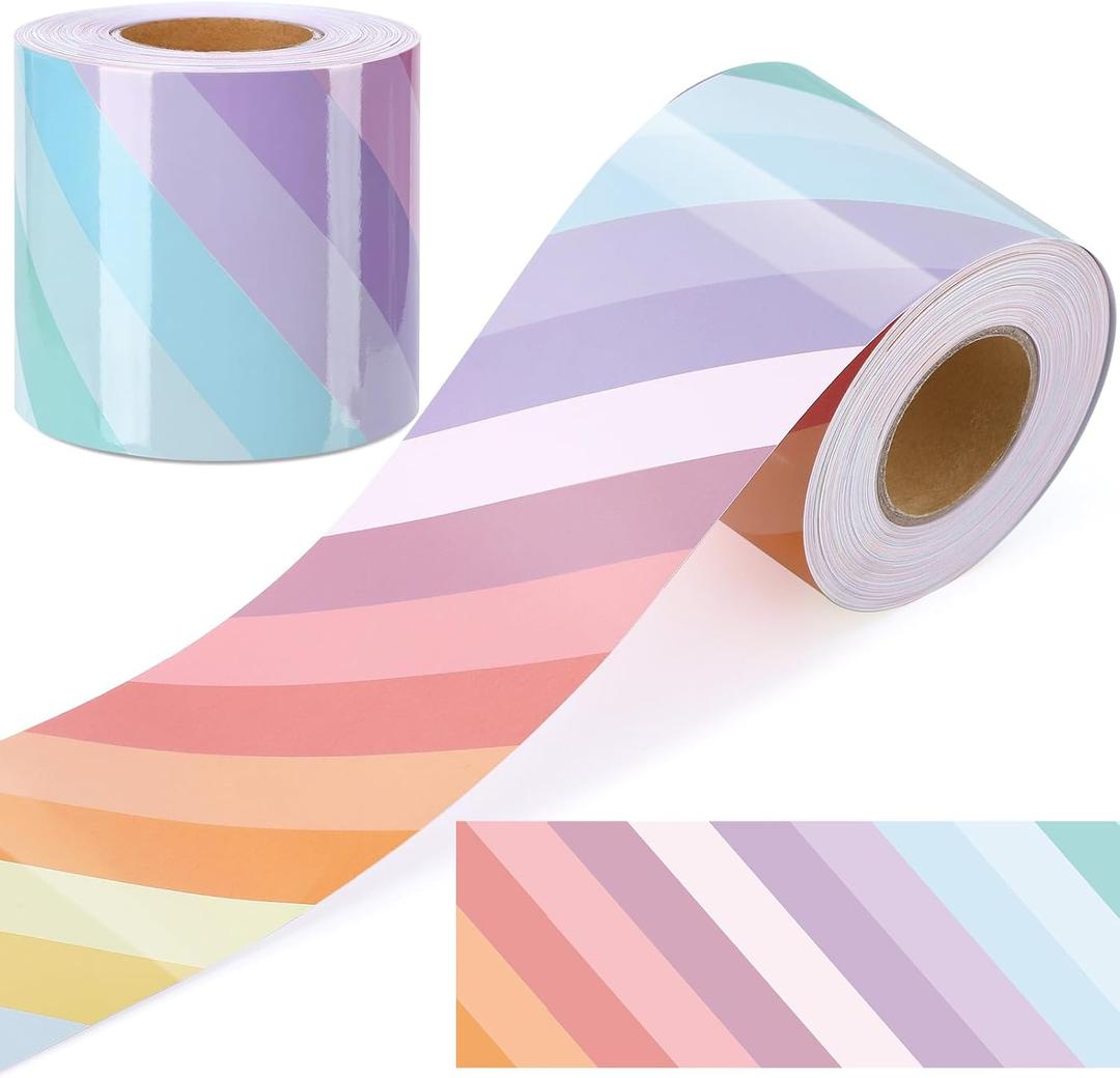 Zonon 65 ft Pastel Striped Bulletin Board Border Colorful Beveled Stripes Straight Rolled Border Trim Classroom Bulletin Decorations for Back to School Chalkboard Office Wall Lockers Desk