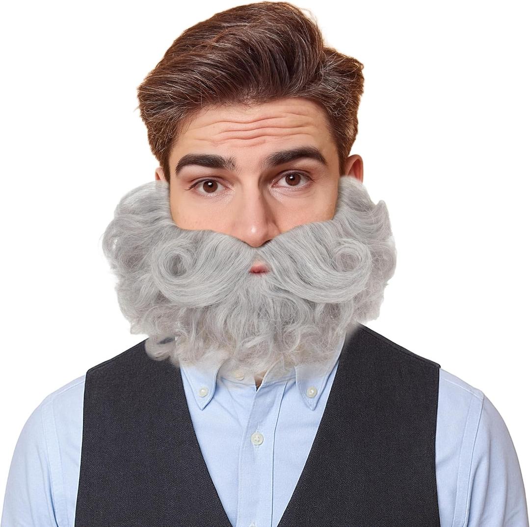 Yan Dream Short Curly Wizard Beard Men Full Fake Beard and Mustache Cosplay Costume Facial Hair