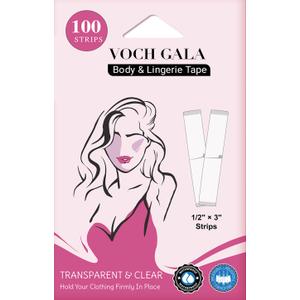 VOCH GALA Double Sided Tape for Clothes & Body (100 Strips)  AllDay Hold Lingerie Tape for Bridal & Wedding Dresses | Hypoallergenic Body Tape for Sensitive Skin |MedicalGrade Adhesive, Low Residue