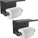 SetSail Toilet Paper Holder with Shelf Adhesive or Screw-in Bathroom Toilet Paper Roll Holders Wall Mount Matte Black Tissue Holder for Bathroom Hardware Accessories, 2 Packs
