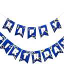 VitalCozy Blue Golden Birthday Party Decorations Blue with Gold Ring Print Themed Happy Birthday Banner Cartoon Backdrop Sign Party Supplies for Boys Girls