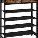 IBUYKE 5 Tier Shoe Rack, Metal Shoe Storage Organizer with 2 Drawers, Shoe Storage Rack for 12-16 Pairs of Shoes, Modern Shoe Stand with Fabric Shelf for Entryway Closet Bedroom, Rustic Brown TXJ040H