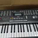 61 Key Portable Electronic Keyboard Piano w/Lighted Full Size Keys, LCD, Headphones, X-Stand, Stool, Music Rest, Microphone, Note Stickers, Built-In Speakers,3 Teaching Modes