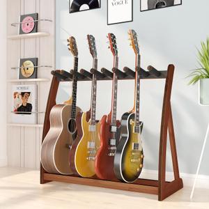 Guitar Stand Rack, Multi-Guitar Display Rack Adjustable Bamboo Guitars Holder Electric Guitar Stands Floor Storage for Bass Acoustic, Home Studio, Band Stage