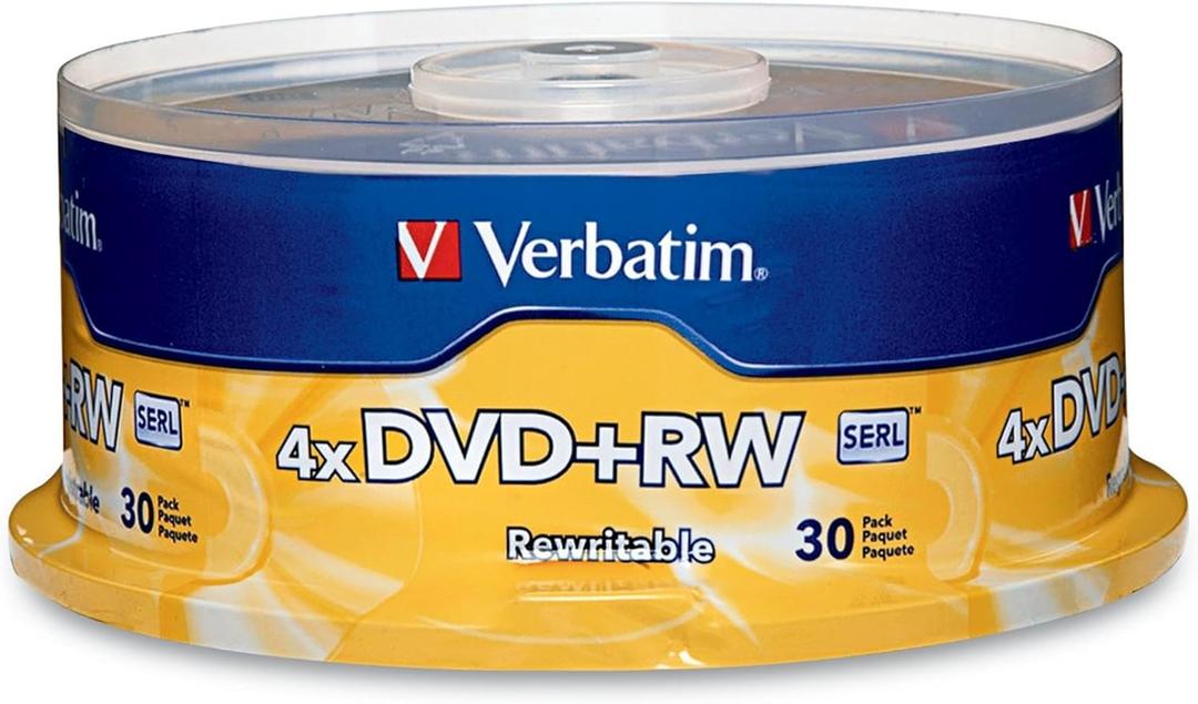 Verbatim DVD+RW 4.7GB 120Min Up to 4X Blank Discs Rewritable Up to 1000 Times - 30pk Spindle