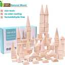 Kids Wooden Blocks - 100 Pcs - Building Blocks for Toddlers - Natural Beech Wood Blocks - Preschool Learning Toys Stacking Block
