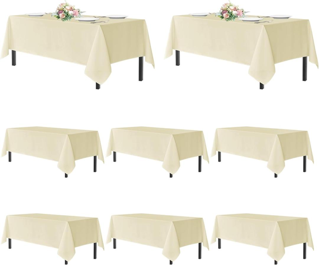 sancua Beige Tablecloths for 8 Foot Rectangle Tables, 8 Pack - Washable Polyester Fabric Table Cloth for Wedding Party, Birthday, Banquet Reception, 60x120 Inch