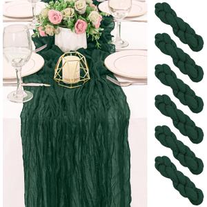 6 Pack 120 Inch Dark Green Cheesecloth Table Runner Boho Rustic Gauze Sheer Romantic 10 FT Long Cheese Cloth Table Runner for Bridal Baby Shower Wedding Party Birthday Holiday Home Easter Decor
