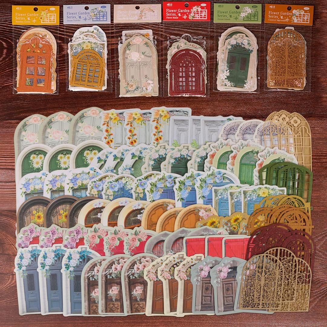 BENOSPACE 90Pcs Aesthetic Scrapbook Paper Vintage Flower Garden Door Scrapbooking Supplies Window Frames Borders Junk Journal Journaling Bullet Kit Art Album Planners Diary DIY Crafts Embellishment