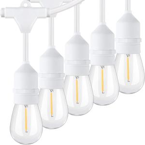 96FT(482) Outdoor String Lights, Commercial Grade Heavy Duty White Wire Patio Light with Dimmable S14 Shatterproof LED Bulbs, Linkable Waterproof Bistro Lights for Outside Deck Backyard Cafe Market