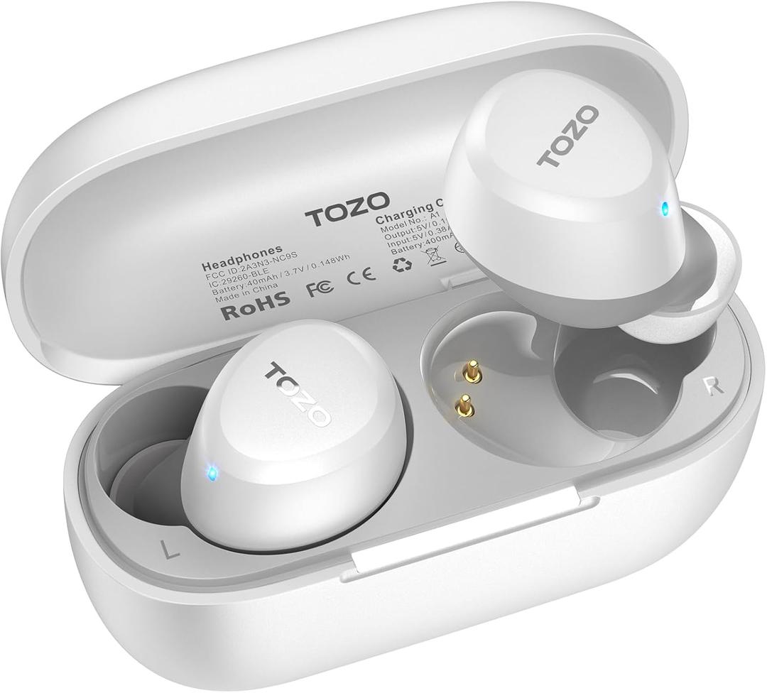 TOZO A1 Wireless Earbuds Bluetooth 5.3 Light Weight in Ear IPX5 Waterproof Headphones 2 Mic for AI Calls, Immersive Premium Sound Bass Headset with Charging Case, 32 Presets EQ Customization via App (Small, Matte White)