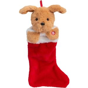HollyHOME Christmas Stockings Animated Golden Retriever Puppy Head Stockings with Music and Flapping Ears Hanging Xmas Decoration Socks Ornament 19 Inch