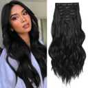 Clip in Hair Extensions for Women,Natural Black Extensions, 20 Inch 6PCS Hairpieces Long Wavy Soft Thick Hair Extensions clip ins