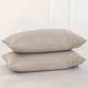 MooMee Bedding Pillowcases Pack of 2 100% Washed Cotton Linen Like Textured Breathable Durable Soft Comfy (Heathered Tannish Linen Grey, King)