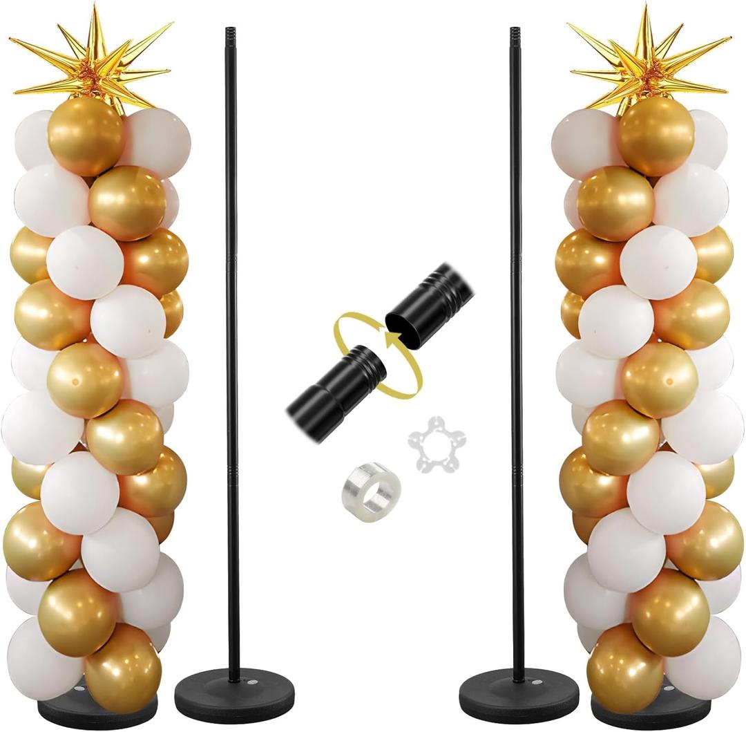 Balloon Stand - Set of 2, 56 Inch Height Adjustable Splicing Metal Pole Balloon Column Arch Stand Kits with Base for Floor,Centerpieces Balloon Tower Pillar for Birthday Party,Baby Shower,Christmas