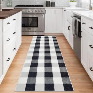 Machine Washable Checkered Runner Rug,2x6 Black and White Buffalo Plaid Mats for Bedroom Livingroom,Soft Non Slip Small Long Rugs Carpet for Boys Kitchenm Hallway Bathroom Home Decor