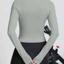 Fisoew Womens Long Sleeve Workout Tops Athletic Shirts Crew Neck Compression Yoga Active T Shirt