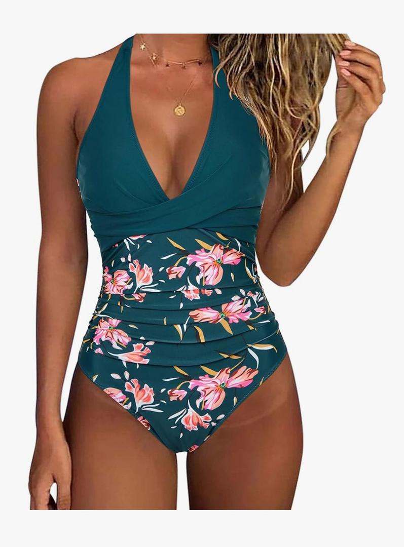 SUUKSESS Women Sexy Tummy Control One Piece Swimsuits Halter Push Up Bathing Suits XXL