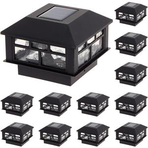 GreenLighting Modern Solar Post Cap Lights Fits 4x4 Wood, 4x4 & 5x5 PCV/Vinyl Outdoor Solar Powered Light, Fence Post, Landscaping, Deck, Garden- Bright LED, Waterproof Black 12 Pack