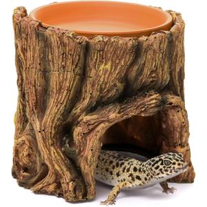 Cididu Reptile Hide Cave Resin, 2 in 1 Reptile Hideout Cave and Food Tray, Reptile Shelter with Detachable Food Bowl, Leopard Gecko Keeper Habitat Help Shedding for Amphibian, Snake, Lizard, Turtle