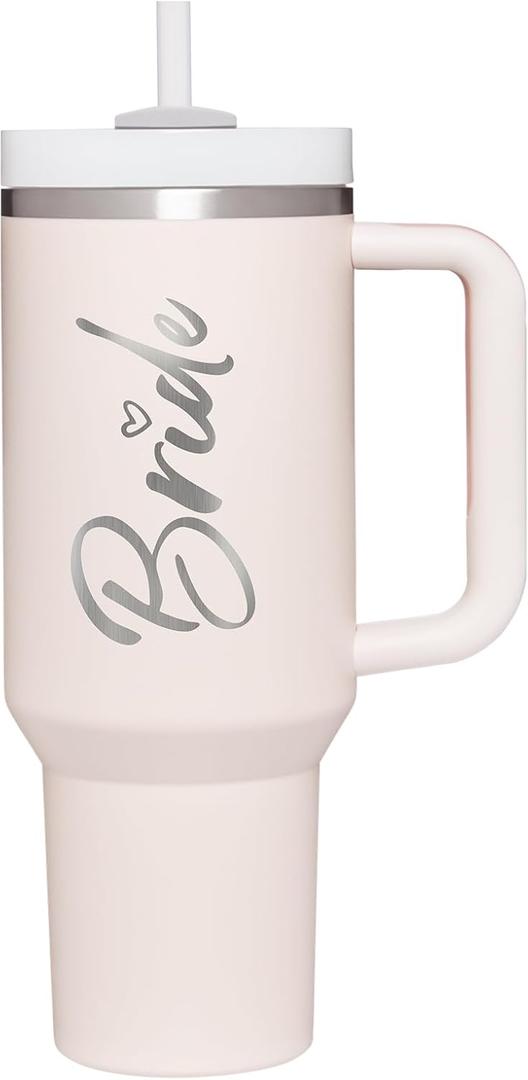 Bride To Be Gifts: Bridal Shower & Bachelorette Stainless Steel 40 oz Tumbler Cup with Handle, Lids & Straws
