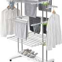 BR505 3-Tier Collapsible Clothes Drying Rack with Casters, Laundry Drying Rack, Stainless Steel Hanging Rods, Indoor & Outdoor Use