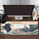 Long Gaming Mouse Pad Extended Anime Large Desk Pad with Non-Slip Base Full Keyboard Mat with Stitched Edges for Gaming and Office 31.5 x 11.8 inches (Town Wave)