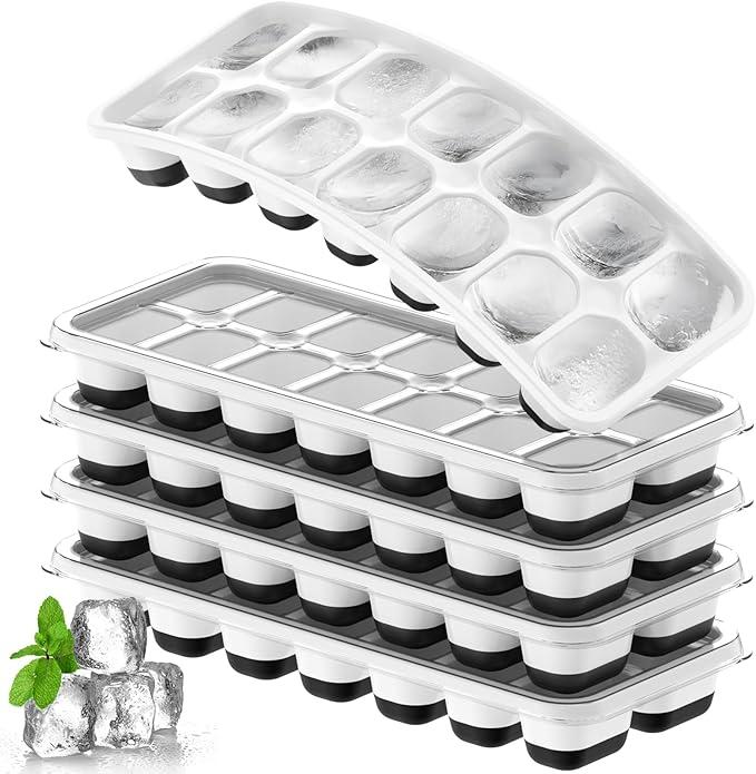 Ice Cube Tray 5 Pack, Stackable Silicone Ice Cube Trays with Lid– Easy Release Reusable Ice Tray, BPA-Free Rectangular Ice Cube Mold Set for Cocktails, Coffee, Whiskey & Drinks- Black