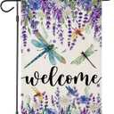 Welcome Summer Garden Flags for Outside, Seasonal Watercolor Lavender with Dragonfly for Holiday Spring Decor Small Yard Outdoor Decoration 12x18 Inch Double Sided