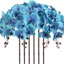 41.34" Orchid Artificial Flowers 6PCS Velvet Silk Fake Orchids Long Stem Artificial Flowers for Tall Vase for Home Wedding Decoration(Ocean Blue)