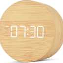 Wooden LED Digital Alarm Clock for Desk – Modern Aesthetic Wood Clock with Adjustable Brightness, 3 Alarms, Large Display, AC Powered Stays On When Plugged in (Beige)