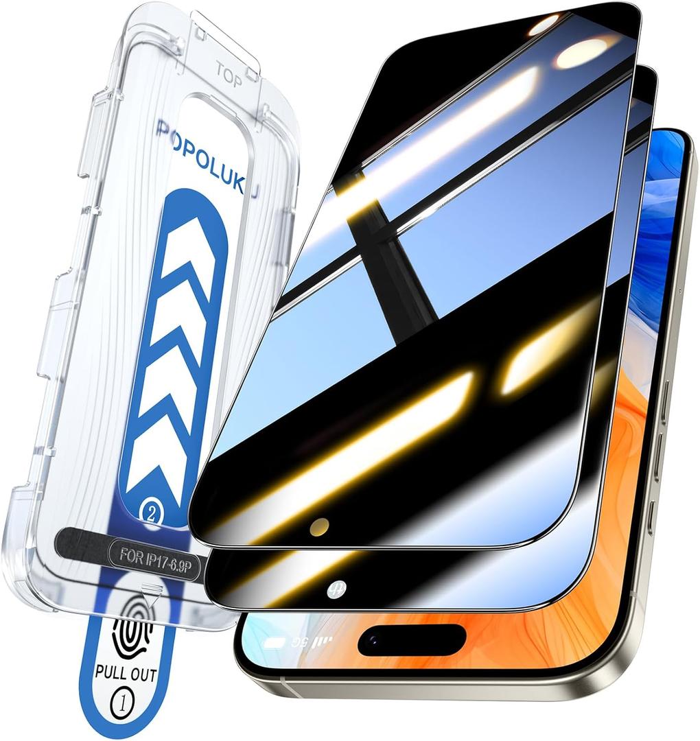 +  Tempered Glass for     Privacy Screen Protector [ Anti Spy & Longest Durable ] Shatterproof HD Clear, Easy Install, Bubble Free, 2 Pack (iPhone 17 Pro Max)