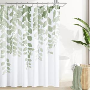 BOODII Light Sage Shower Curtain for Bathroom Botanical Eucalyptus Nature Eucalyptus Shower Curtain Set Floral Leaves Waterproof Bathroom Bath Curtains with Hooks 72x72