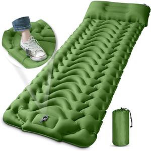 MEETPEAK Camping Sleeping Pad with Pillow, Extra Thickness Inflatable Camping Mat with Foot Pump, Durable Waterproof Lightweight Camping Air Mattress for Hiking Backpacking Traveling (Dark Green)