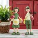 Pastoral Style Handpainted Resin Figurine Set (7.9 Inch), Garden Couple Character Sculptures, Decorative Ornaments for Home, Book Shelf Decor Valentine's Day Gifts