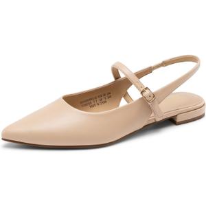 DREAM PAIRS Women's Slingback Dress Pointed Toe Flats Ballet Mary Jane Flat Shoes with Buckle Strap Low Heel Dressy Flats (Size 10) Color: Nude