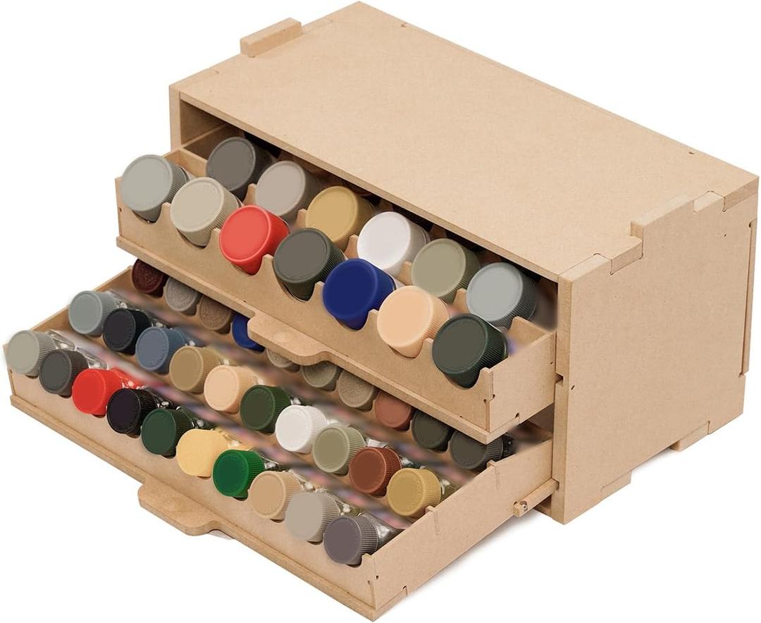 Plastic Model Paint Rack Organizer for 50 Paints, Pull-Out Storage With MDF Material, Model Tools, Suitable for 10ml Tamiya/Mr.Hobby and Miniature Paint Set GK8
