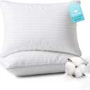 Bed Pillows Queen Size Set of 2-100% Cotton Cover, Down Alternative Gel Polyfill Filled, Flat Soft Medium Adjustable Hotel-Style Pillow Inserts, 20x30 Inch (White)