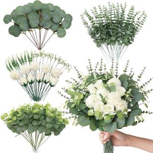 100 Pcs Artificial Mixed Eucalyptus Stems Bulk, 7 Kinds Faux Greenery Eucalyptus Leaves for Vase Wedding Bouquets Artificial Flowers for Centerpieces Home Decor