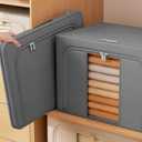 100L Clothes Storage Bins with Metal Frame Foldable Storage Bins with Lids Clothes Organizers and Storage with Clear Window Stackable Zippered Clothes Storage Bags(Darkgray)