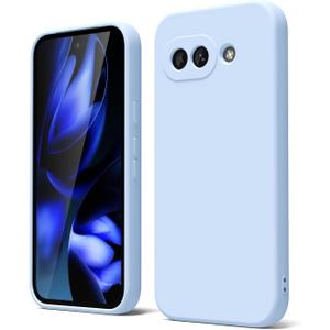 Oakxco for Google Pixel 9a Phone Case Liquid Silicone, Cute Thin Slim Grip Soft Rubber Gel for Women Men, Smooth Matte TPU Plain Solid Color Girly Simple Case with Camera Cover Protection, Light Blue