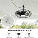 24" Covered Outdoor Caged Ceiling Fan with Light, Plug-in Splash Resistant Gazebo Fan with Remote & APP Control, 3CCT Dimmable Quiet Reversible DC Motor for Covered Patio Pergola Porch Black