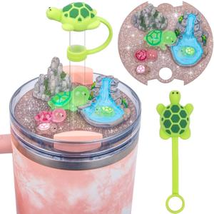 Compatible with Stanley Cup Lid Accessories Charms, Charms for Stanley Cups H2.0 Accessories 30oz 40oz with Silicone Straw Cover Cap for Tumblers (Tortoise, 30oz)