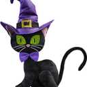 CRCZK Christmas Black Cat Plush Decor, Christmas Decorations Indoor,13.2inch Purple Cat Gnome Tabletop Centerpiece Farmhouse Tiered Tray, Gift for Women and Cat Lovers Christmas Decor Xmas Decor