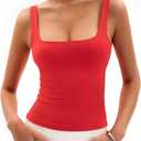 Womens Square Neck Tank Tops Double Lined Basic Tanks Sleeveless 2025 Summer Collection (XL)
